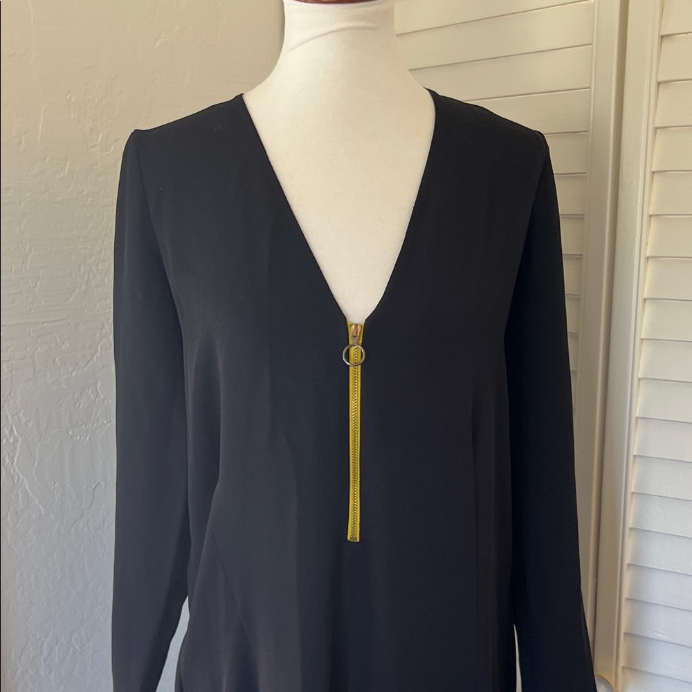 Zara Black V-Neck Jumpsuit with Yellow Zip Pull